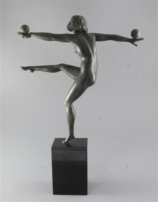 Marcel Bouraine. An Art Deco patinated bronze figure of a dancer, height 19.25in.